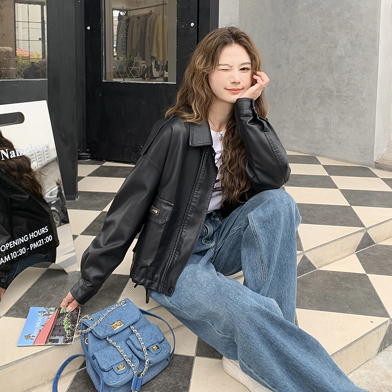 现货美拉德春秋pu皮衣外套女机车服皮衣夹克2416P140控198，女装皮衣，艾青服饰