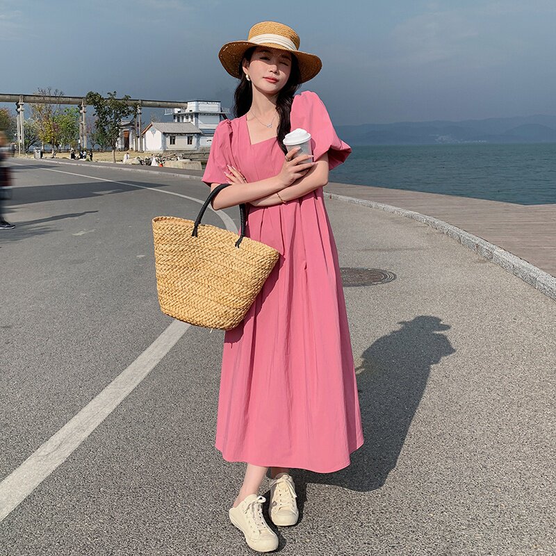 现货冰感杨柳皱面料气质连衣裙时尚百搭长裙1652909P115控168,女装连衣裙,艾青服饰