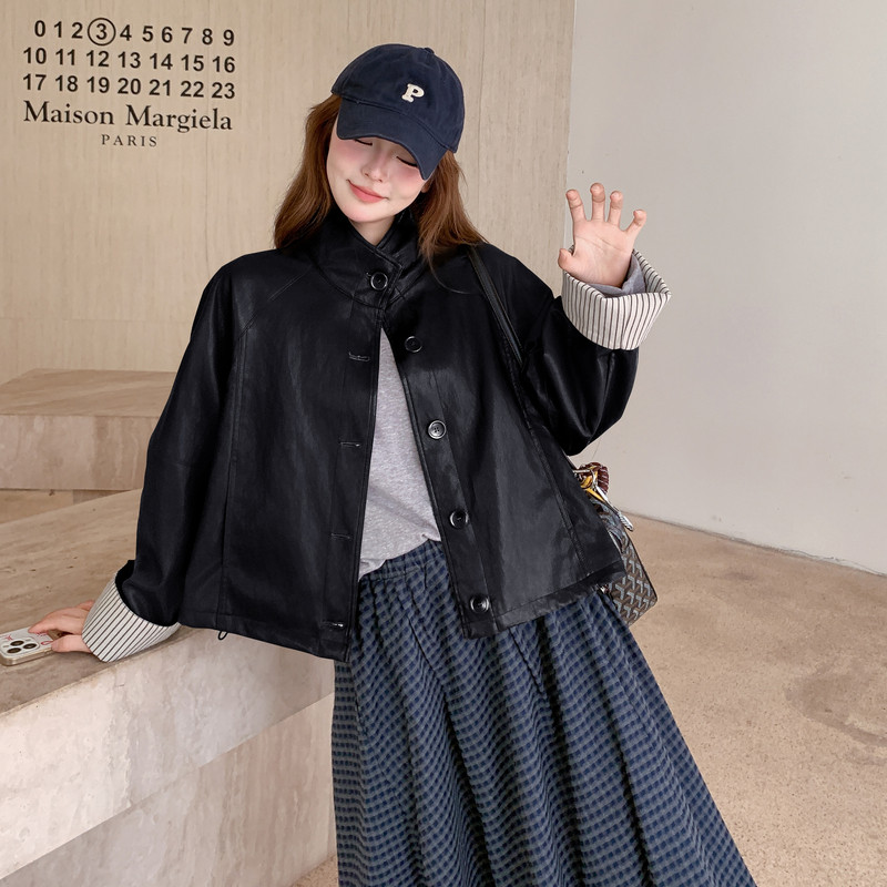 【】现货2026秋新款宽松皮衣外套1536622P145K198,女装皮衣,艾青服饰