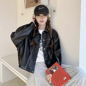 高级感好看黑色小皮衣外套女2025年秋季新款美式复古休闲夹克上衣图片