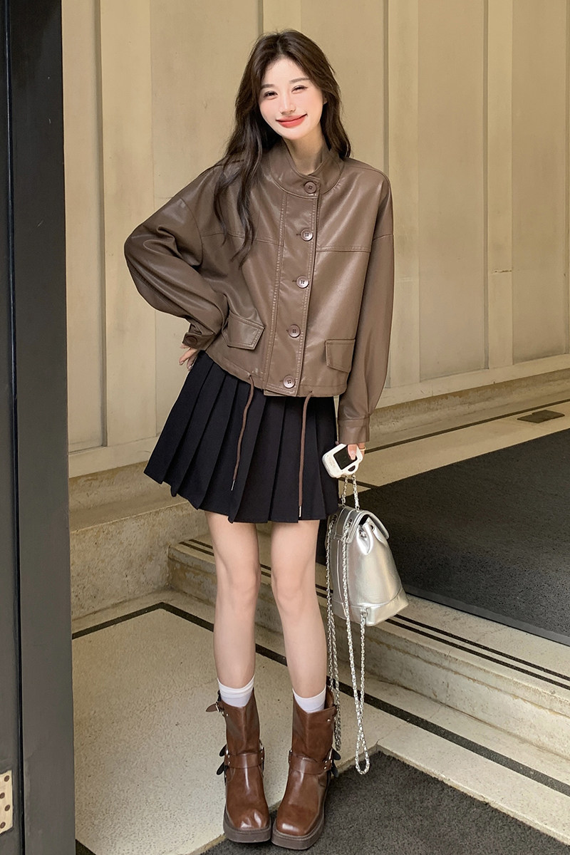 现货新款春秋pu皮夹克机车风皮衣外套9859P130控198,女装皮衣,艾青服饰