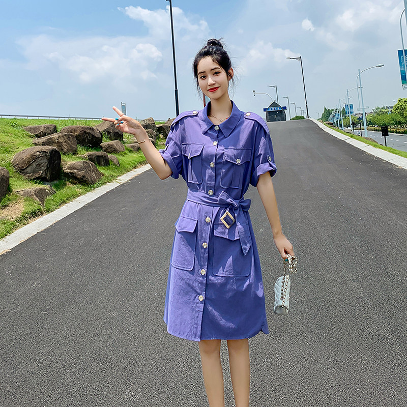 现货夏棉麻工装气质衬衫女士时尚连衣裙15361P80控138,女装连衣裙,艾青服饰