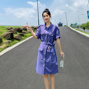 现货 夏棉麻工装气质衬衫女士时尚连衣裙153 61P80控138图片