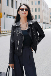 现货 主推秋水洗皮衣女修身短款机车PU皮夹克290 221P120控188图片