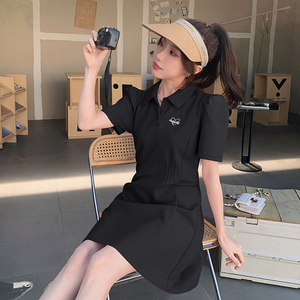 粉色休闲polo连衣裙女夏2025新款小个子高级感洋气减龄收腰a字裙,棉衣穿搭矮个子图片