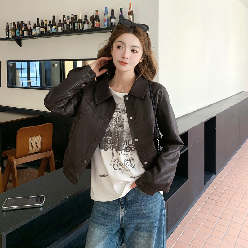 2026新款现货韩版口袋皮衣外套1535206P155K248,女装皮衣,艾青服饰