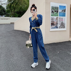 现货 撞色牛仔连体裤长裤显瘦时尚连衣裤女2C015 22822图片