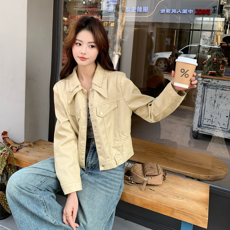 2026新款现货韩版双领皮衣外套1535208P150K248,女装皮衣,艾青服饰