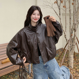 现货加绒秋冬新款宽松皮衣外套6646薄145加绒165K258，女装皮衣，艾青服饰