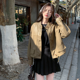 现货新款春秋pu皮夹克机车风皮衣外套9859P130控198，女装皮衣，艾青服饰