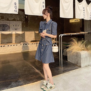 现货主推 工艺牛仔字母提花连衣裙小香风2292P100控148图片