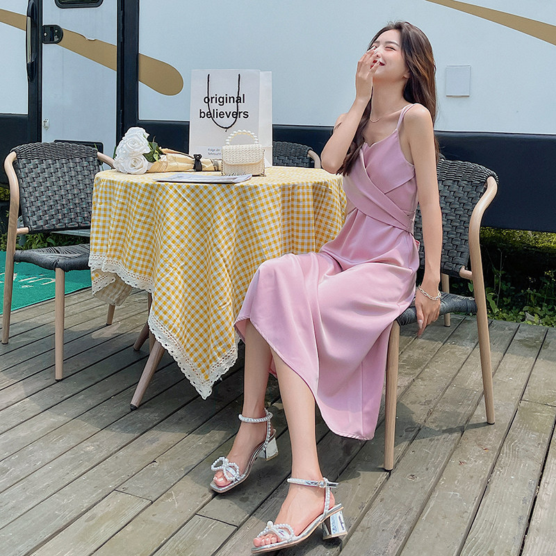 现货仿醋酸缎面时尚吊带连衣裙女内搭外穿背心裙165142P85控138,女装连衣裙,艾青服饰