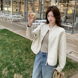 2026新款现货韩版立领皮衣外套1535201P155K248，女装皮衣，艾青服饰