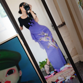 售完即止 此岸歌声 一潭月 黑紫拼色软薄小龙袍 原创设计店