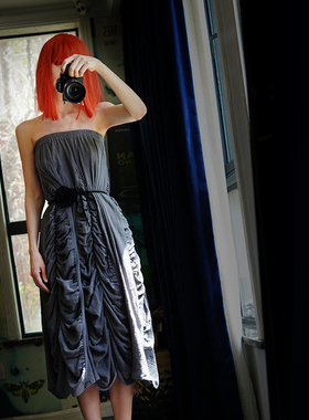 此岸歌声*原创设计-灰色肌理麻抽绉半身裙野兽和树木（售完即止）