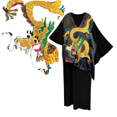 原创 黑色前短后长盘金龙绣宽松裙袍 均码 此岸歌声 14件