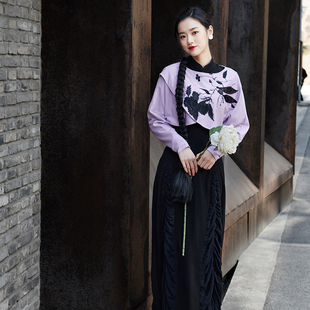 此岸歌声*原创设计店-粉紫色黑绣花薄罗马布披肩小外套两用