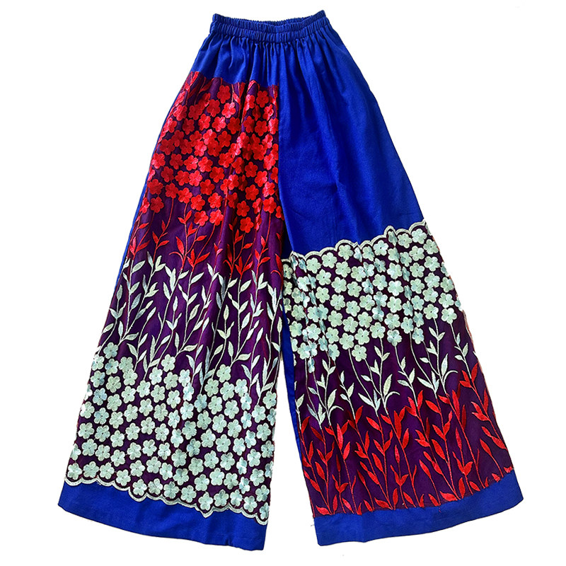 此岸歌声*原创设计店-宝蓝底红调刺绣裙裤 （很小量）