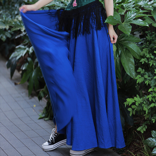 如镜 宝蓝肌理麻大摆裙 此岸歌声 原创设计店