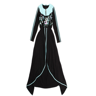 此岸歌声*湖水蓝拼黑色清雅礼服裙（5件）