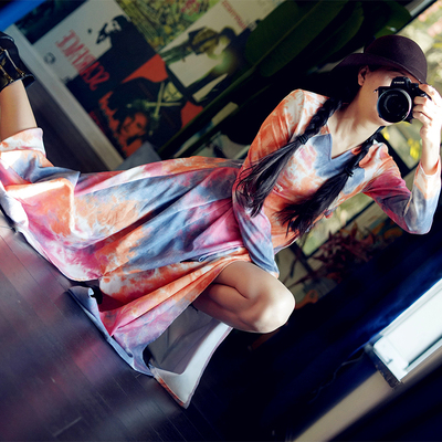 此岸歌声*原创设计店-扎染灯芯绒V领禧雨版  甜蜜的影子