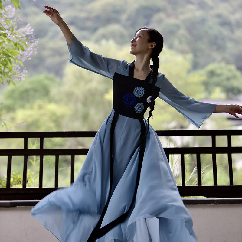 此岸歌声*原创设计店-灰蓝手打花改良汉服裙  星辰落雪,女装/女士精品,连衣裙,淘宝优惠券,粉丝福利购,淘宝优惠卷