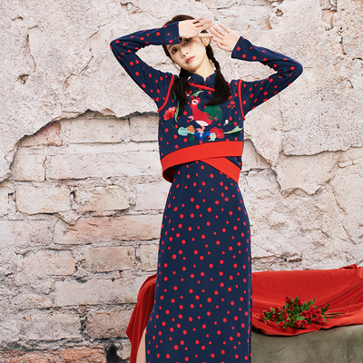 此岸歌声*原创设计店-藏青水玉绣花小背心  迢迢（售完即止）