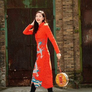 此岸歌声*原创设计店-橘红底银龙棉衣（限期，六折）售完即止