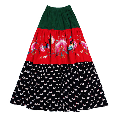 此岸歌声半身裙红绿天鹅松桃