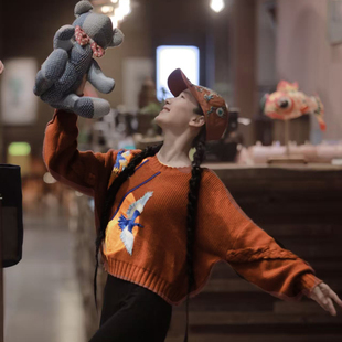 此岸歌声*原创设计-短打贴补铁锈红棉质毛衣（26件）