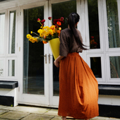 售完即止 此岸歌声 檀香串 橘咖条纹不规则裙 原创设计店