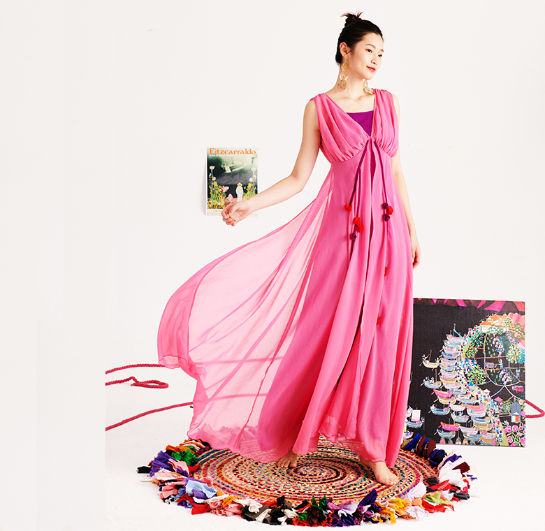 原创设计风玫瑰紫手工娇美裙子
