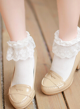 包邮日韩森系软妹纯色棉可爱公主萌JK袜子蕾丝花边短袜女春夏cos