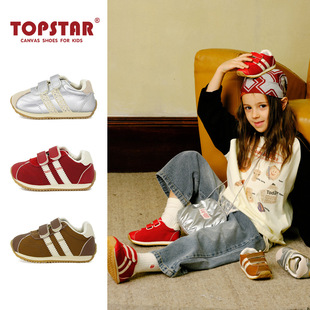 topstar儿童德训鞋秋季女童魔术贴运动鞋男童红色幼儿园阿甘鞋子