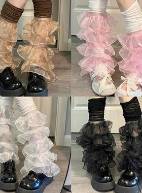 Ruibbit欧根纱袜套堆堆袜y2k少女粉色亚文化花边拼接辣妹腿套蕾丝