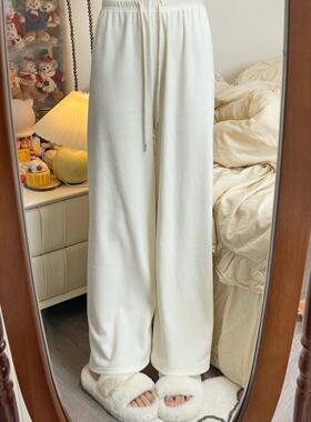 Ruibbit加绒雪尼尔休闲长裤直筒阔腿裤可爱温柔宽松显瘦女通勤冬