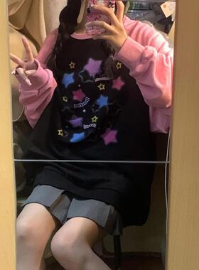 Ruibbit原创设计晕染星星卫衣印花亚文化ins圆领女长袖y2k插肩袖
