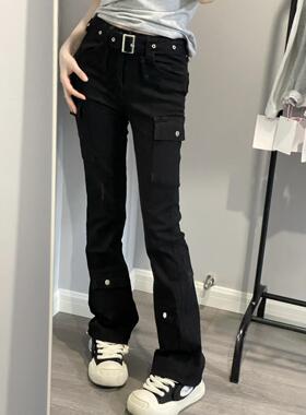 Ruibbit美式辣妹黑色复古工装长裤女休闲修身春秋多口袋vibe风ins