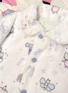 Ruibbit白色音符仿兔毛外套圆领长袖秋冬上衣毛绒可爱亚文化少女