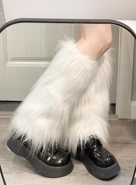 Ruibbit搭配毛毛袜套日系jk制服少女Y2K腿套辣妹亚文化毛绒白色