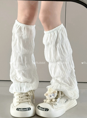 Ruibbit泡泡纱袜套夏堆堆袜褶皱y2k少女白色亚文化小众腿套显瘦