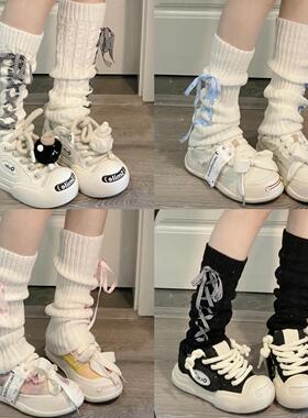 Ruibbit格纹蝴蝶结绑带堆堆袜y2k少女白色亚文化辣妹小众腿套显瘦