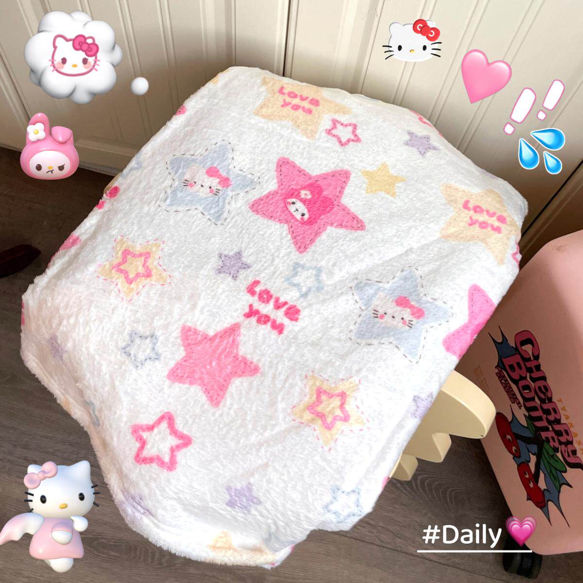 Ruibbit原创粉色星星毛毯少女美乐蒂法兰绒宿舍办公室空调毯y2k