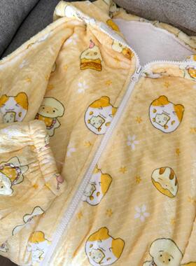 Ruibbit原创奶黄包印花睡衣法兰绒秋冬长袖连帽套装家居服女可爱