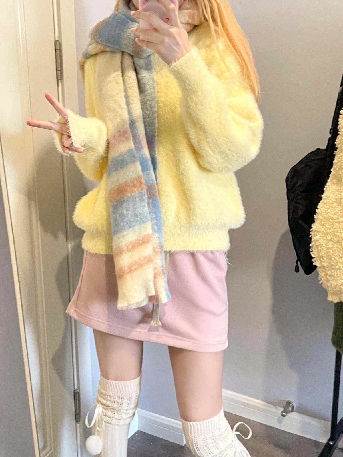 Ruibbit 鹅黄毛衣纯色套头温柔慵懒纯欲可爱少女长袖女包邮秋冬
