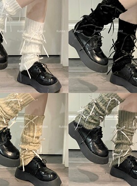 Ruibbit蝴蝶结袜套少女学院风韩风显瘦丝带堆堆袜腿套日系亚文化