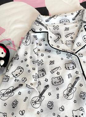 Ruibbit原创暗黑kitty印花睡衣短袖套装家居服女满印
