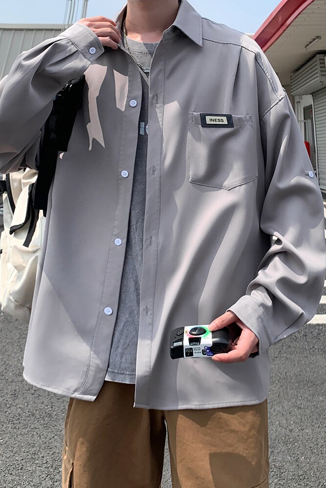 2025大码长袖衬衫港风秋季男纯色搭袢衬衣666P48控68,男装衬衫,电商A029A