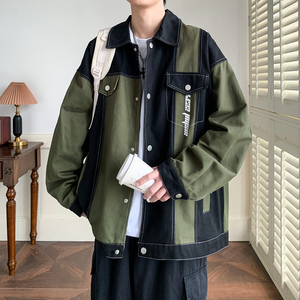 秋款日系港风潮牌大码撞色炸街夹克青年男宽松外套2873P75控98