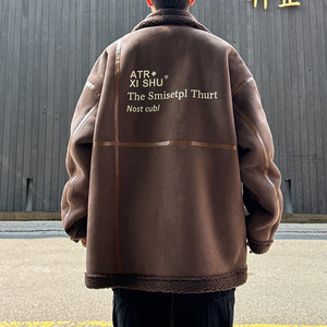 港风外套冬装宽松羊羔毛棉服男加厚皮毛一体棉衣 2905  P118控168图片
